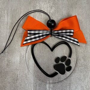 Handcrafted Heart and Paw Rear View Mirror Car Charm Ornament with Bows